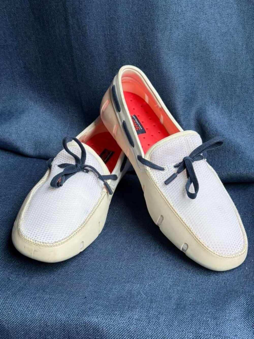 SWIMS Men Braided Lace Loafer Off White Navy Blue Water Shoes Moccasins Size 9
